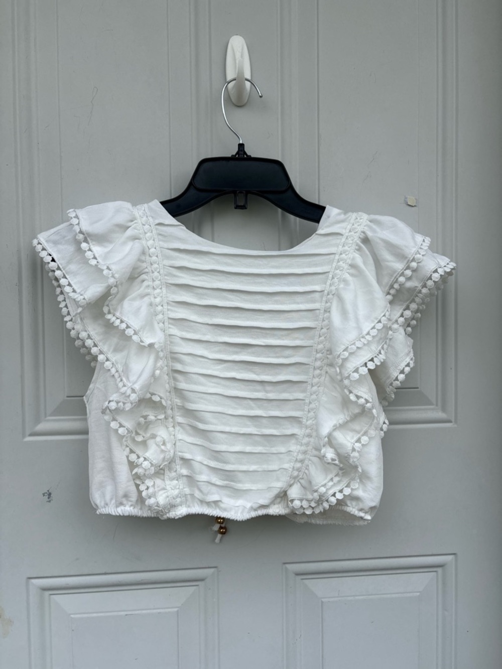White Ruffled Tie-Front Crop Top - Picture 2 of 6